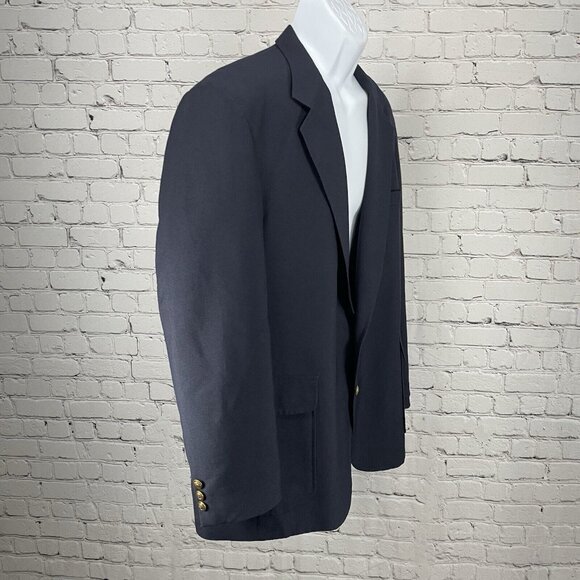 Reed St James Navy Gold 2 Button Vented Easy Care Sports Coat Blazer USA Size 44 - Picture 10 of 11